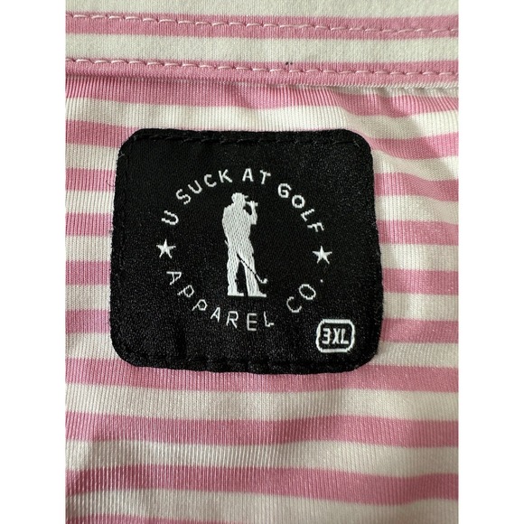 U Suck At Golf Apparel Polo Shirt Mens XL Pink White Striped Short Sleeve Adult - Picture 3 of 9